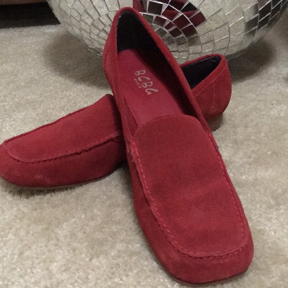 Red suede BCBG Paris loafers 8.5B US or 38.5 EU.